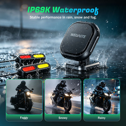 Weuaste BSD01 Motorcycle BSD Blind Spot Detection System, 24GHz Millimeter-Wave Radar, RCW Rear Collision Warning,IP69K Waterproof, All-Weather Safety Protection with LED Indicators Alert for All Moto