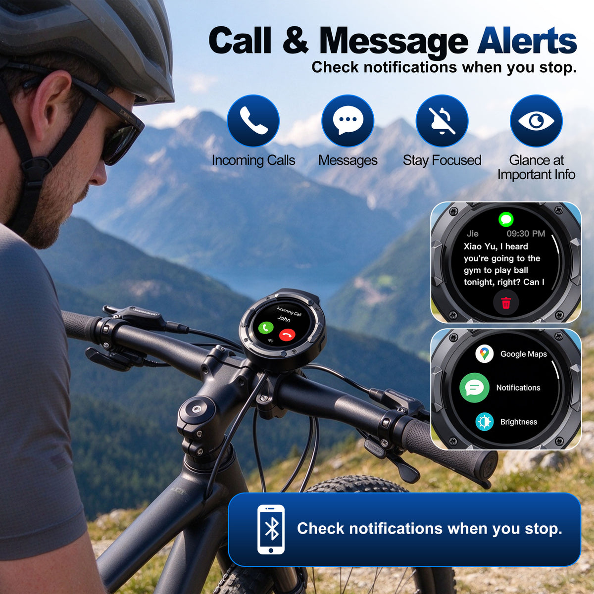 Weuaste RC10 Smart Bike Computer, 1.43" Touchscreen, Speedometer & Odometer, 850-Nit Display, Ride Data, Call & Message Alerts, IP66 Waterproof, Quick-Twist Mount for Bike, E-Bike & Motorcycle