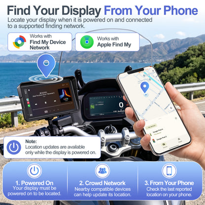 Weuaste YZW 7" Motorcycle CarPlay Screen & Android Auto, Find My, TPMS, USB Power, Magnetic Mount, 1000-Nit Touchscreen, IP69K Waterproof, Smartphone GPS Navigation, Helmet Headset Support, Voice Control
