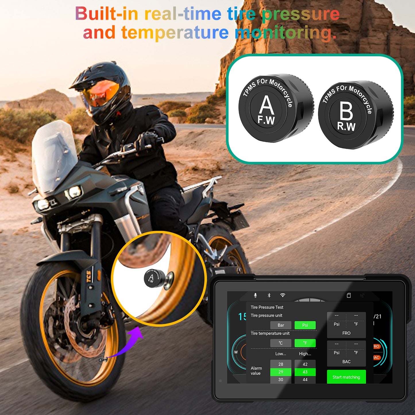 Weuaste MT700 Pro Portable Wireless Motorcycle Carplay & Android Auto Screen, Motorcycle Dash Cam/Camera, Motorbike TPMS, 7" Moto Carplay GPS Waterproof Touch Screen, Quick-Release Magnetic Mount