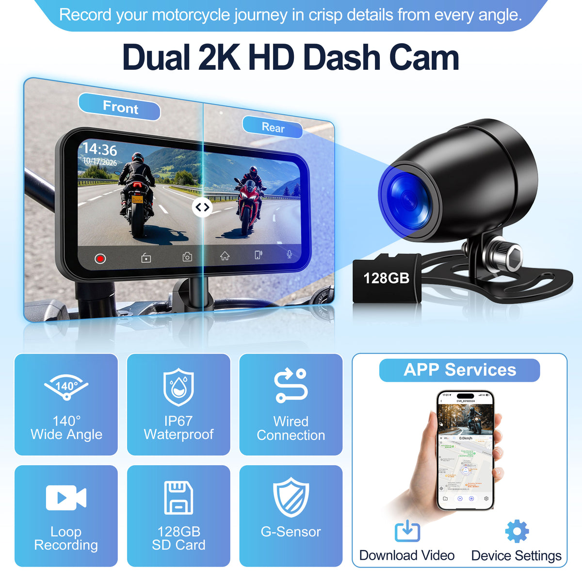 WEUASTE Motorcycle Dash Cam, Portable Motorcycle Carplay/Android Auto, Motorbike GPS Navigation System, 6.25" IP67 Waterproof Touchscreen, Remote Control, Siri, Google Assistant, Free 128G SD Card