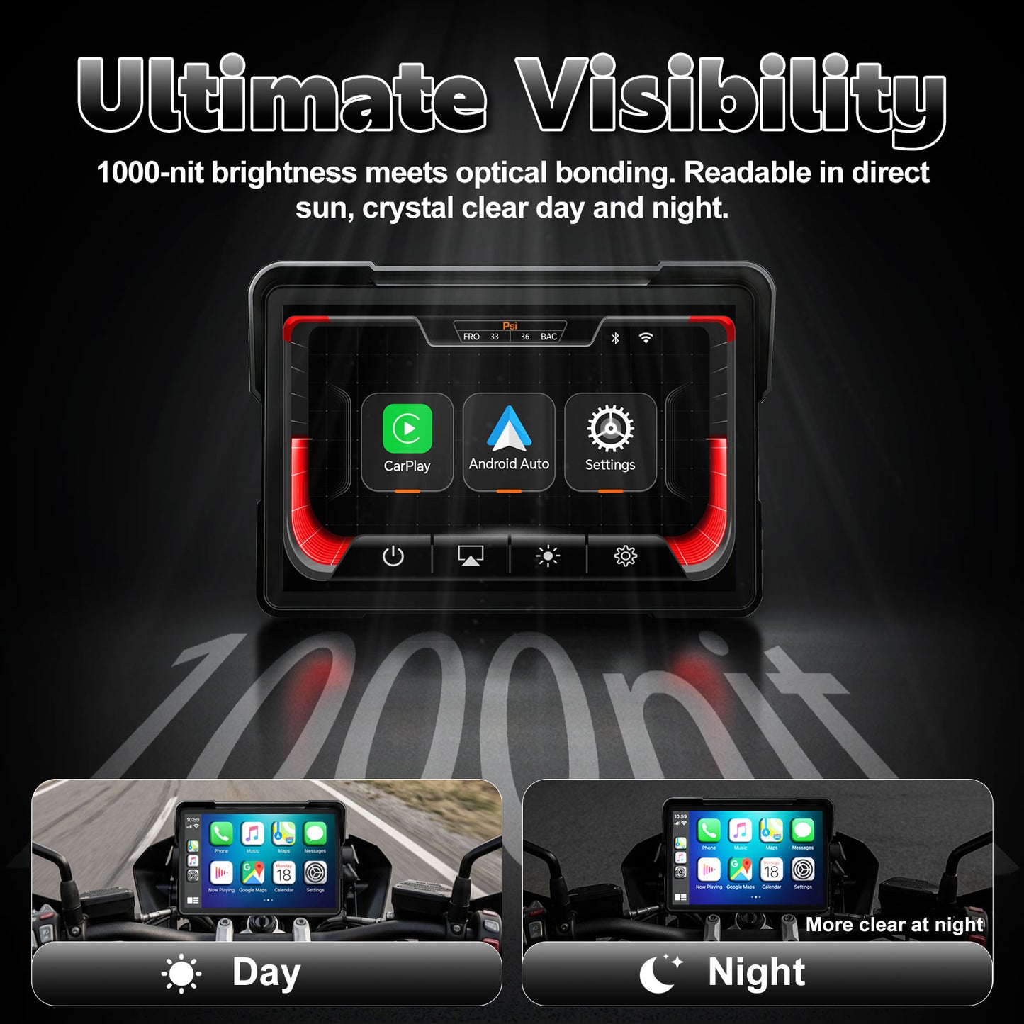 Weuaste Portable 7 inch Wireless Motorcycle Carplay GPS Screen with Android Auto, Navigation System Quick Release, Anti-thef, Bluetooth, Siri, Google Asistant, Light Sensor, Music Sharing,Vioce Control