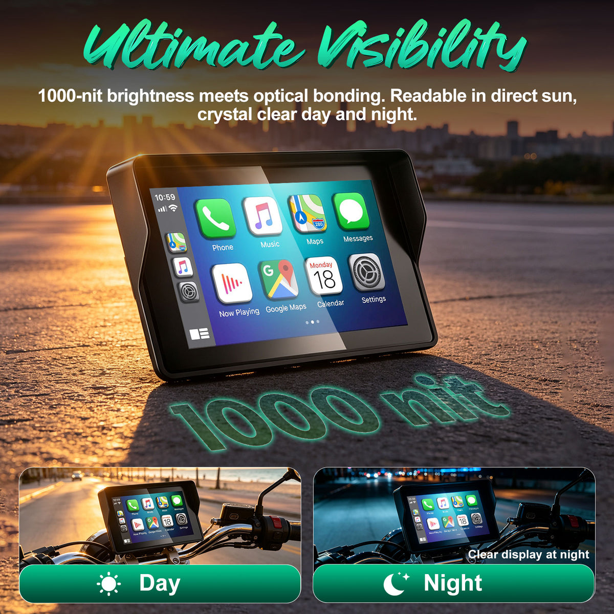 2026 Weuaste GPS Carplay 5 inch for Motorcycle with TPMS, Wireless CarPlay & Android Auto, GPS Nevigation, Supports Bluetooth, Siri, Google Assistant, Vioce Control, USB, IP69K HD Waterproof Touchscreen