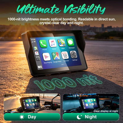 2026 Weuaste GPS Carplay 5 inch for Motorcycle with TPMS, Wireless CarPlay & Android Auto, GPS Nevigation, Supports Bluetooth, Siri, Google Assistant, Vioce Control, USB, IP69K HD Waterproof Touchscreen