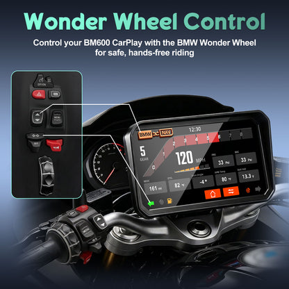 WEUASTE 6" Motorcycle CarPlay GPS Navigation Fit for BMW with Wonder Wheel, Wireless Bluetooth, 1000 Nits Waterproof HD Touch Screen, Plug&Play, Support Voice Control, TPMS/Light Sensor/Siri, Android Auto