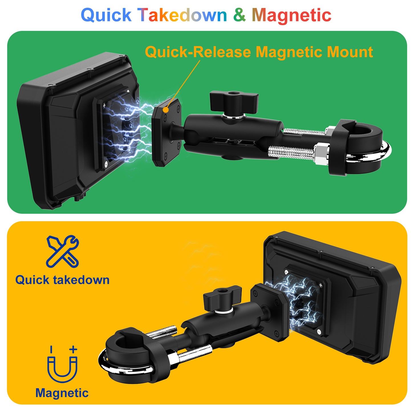 Weuaste MT600 Pro Motorcycle Dash Cam, Quick-Release Magnetic Mount, Motorcycle Carplay & Android Auto GPS Navigation for Motorbike, Dual HD 1080P Camera, TPMS, 6" IP67 Waterproof Touchscreen, Siri