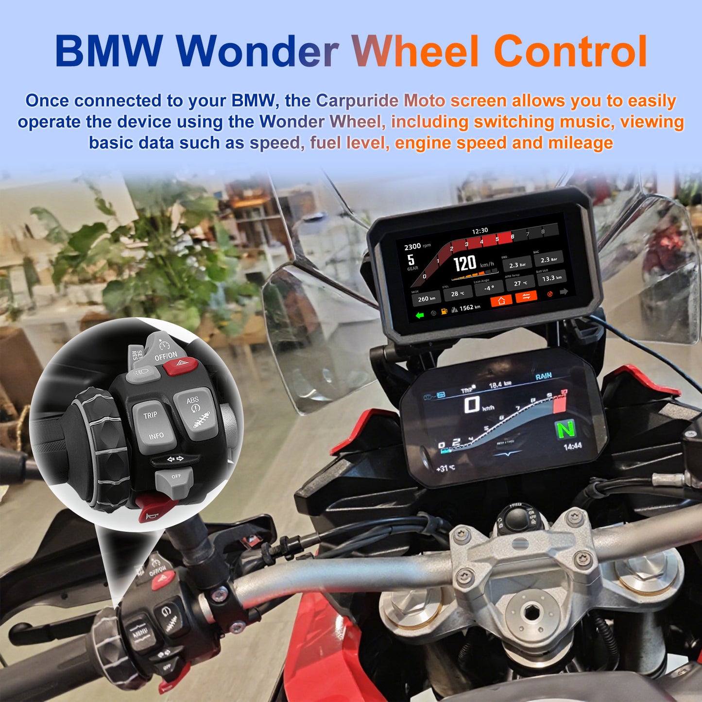Motorcycle Carplay Screen for BMW R1200GS/R1200GSADV /R1250GS/R1250GSADV Motorcycle, 6 inch Waterproof Touchscreen, Portable Carplay/Android Auto GPS Navigation for Motorbike, Dual Bluetooth