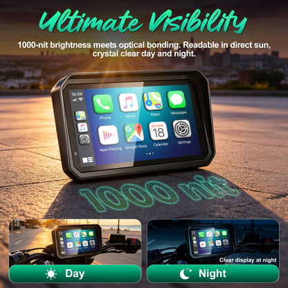 2026 Weuaste GPS Carplay 6 inch for Motorcycle with TPMS, Wireless CarPlay & Android Auto, GPS Nevigation, Supports Bluetooth, Siri, Google Assistant, Vioce Control, USB, IP69K HD Waterproof Touchscreen