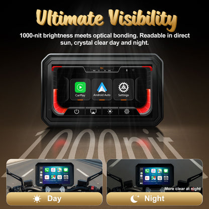 WEUASTE 6" Wireless Motorcycle Carplay with Android Auto, Waterproof GPS Nevigation System Screen for Motorbike, Music Sharing,Vioce Control,Light Sensor, BT,Anti-Theft Design Quick-Release Magnetic Mount