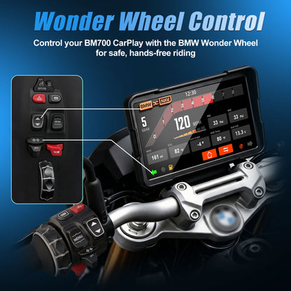 WEUASTE 7" Motorcycle CarPlay Fit for BMW, Native Wonder Wheel Control, Data Reading, Wireless Bluetooth, GPS Navigation System, 1000 Nits IP67 Waterproof Touch Screen, Plug&Play, Android Auto/Siri/TPMS