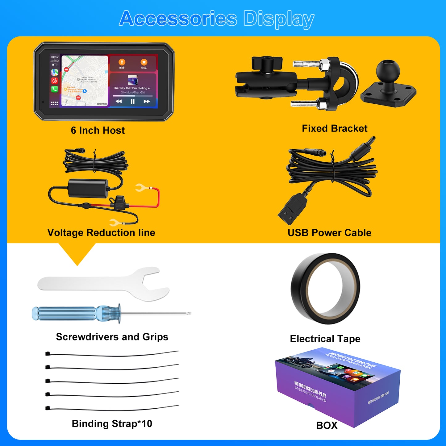 WEUASTE MT600 Portable Wireless Motorcycle Apple Carplay & Android Auto, 6" Waterproof GPS Navigation Screen for Motorbike, Music Sharing, Light Sensor, BT, Anti-Theft Design Quick-Release Magnetic Mount