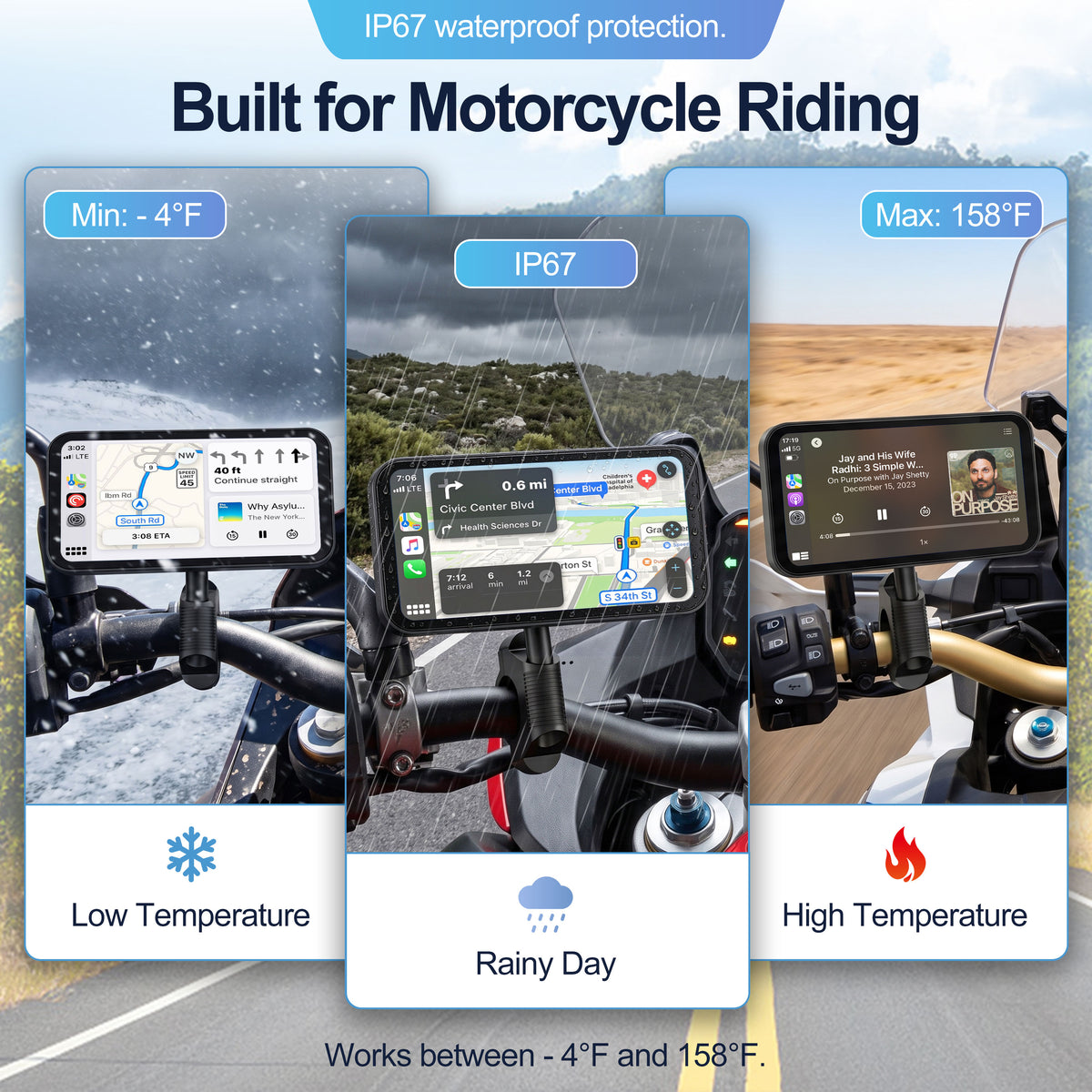 WEUASTE Motorcycle Dash Cam, Portable Motorcycle Carplay/Android Auto, Motorbike GPS Navigation System, 6.25" IP67 Waterproof Touchscreen, Remote Control, Siri, Google Assistant, Free 128G SD Card