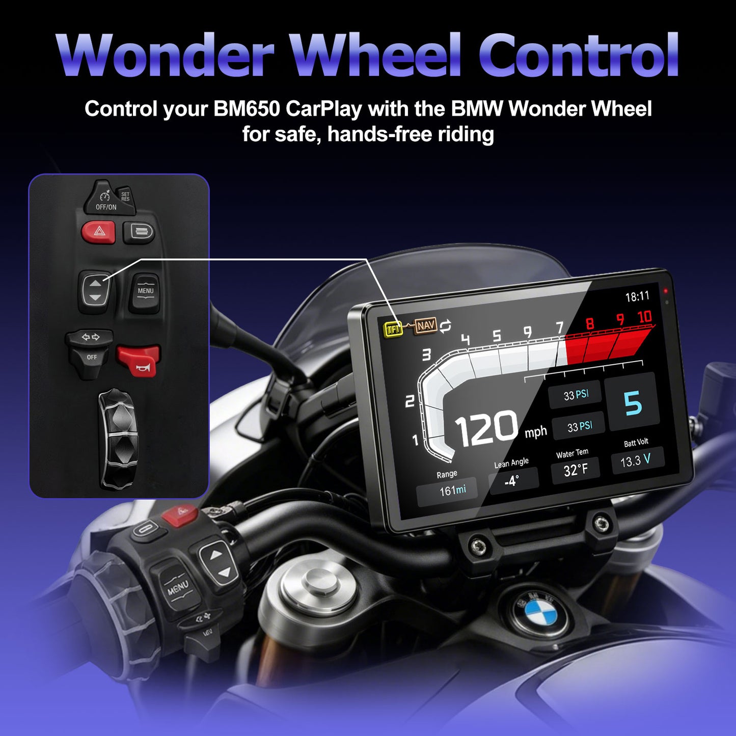 WEUASTE 6.5 Inch Motorcycle CarPlay GPS for BMW, Ultra-Bright CarPlay Screen, 1000 Nits Bright Waterproof HD Touch Screen, Plug&Play Lossless Installation, iOS/Android Native Protocol Support