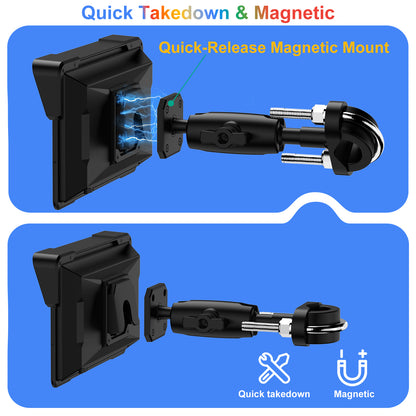 Weuaste MT700 Pro Portable Wireless Motorcycle Carplay & Android Auto Screen, Motorcycle Dash Cam/Camera, Motorbike TPMS, 7" Moto Carplay GPS Waterproof Touch Screen, Quick-Release Magnetic Mount