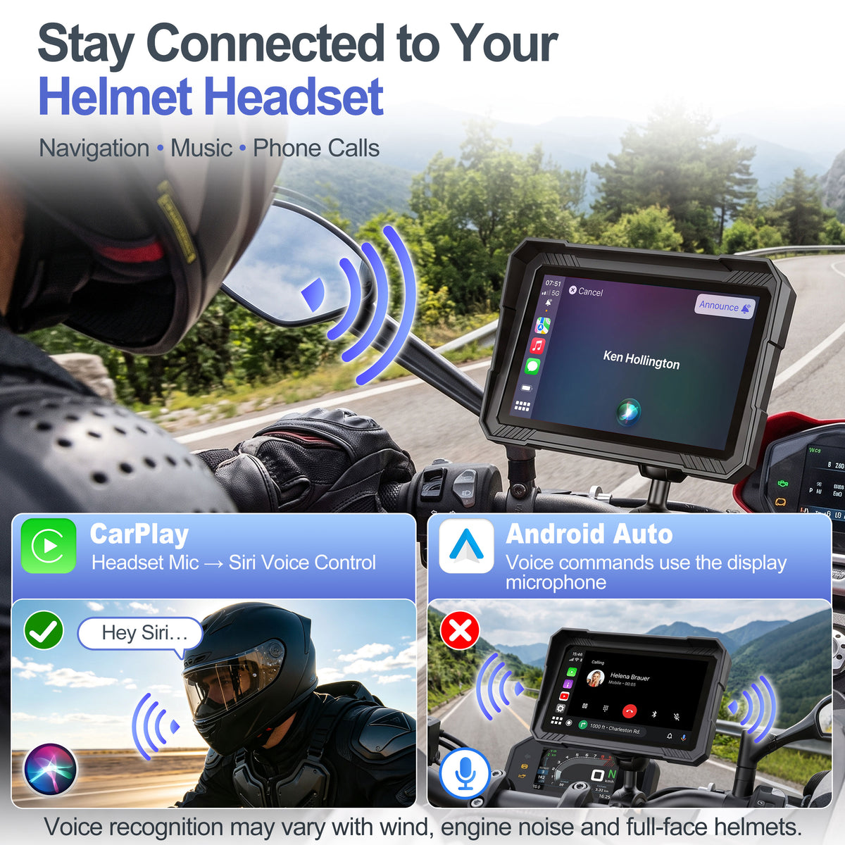 Weuaste 5" Motorcycle CarPlay Screen & Android Auto, Find My, Magnetic Mount, 1000-Nit Touchscreen, IP69K Waterproof, Smartphone GPS Navigation, Helmet Headset Support, Voice Control, Custom Boot Logo