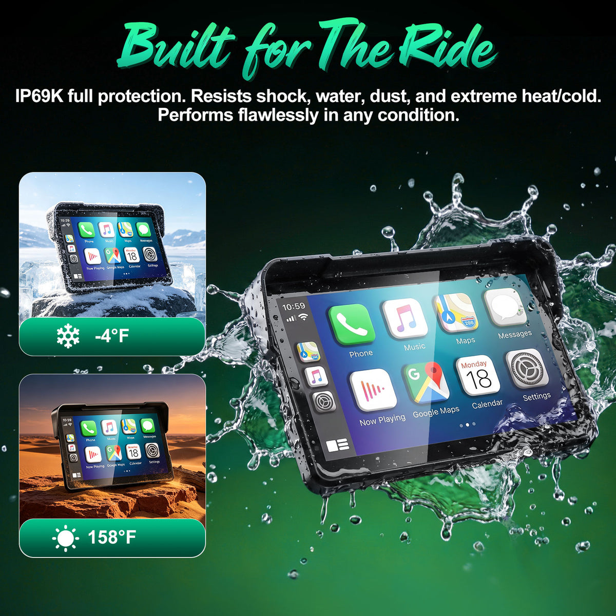 2026 Weuaste GPS Carplay 7 inch for Motorcycle with TPMS, Wireless CarPlay & Android Auto, GPS Nevigation, Supports Bluetooth, Siri, Google Assistant, Vioce Control, USB, IP69K HD Waterproof Touchscreen