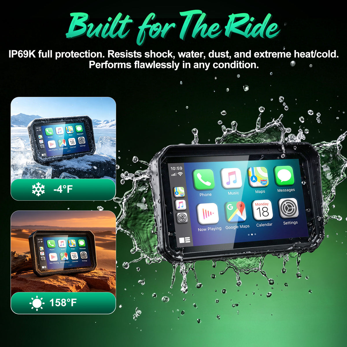 2026 Weuaste GPS Carplay 6 inch for Motorcycle with TPMS, Wireless CarPlay & Android Auto, GPS Nevigation, Supports Bluetooth, Siri, Google Assistant, Vioce Control, USB, IP69K HD Waterproof Touchscreen