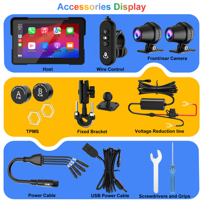 Weuaste MT700 Pro Portable Wireless Motorcycle Carplay & Android Auto Screen, Motorcycle Dash Cam/Camera, Motorbike TPMS, 7" Moto Carplay GPS Waterproof Touch Screen, Quick-Release Magnetic Mount