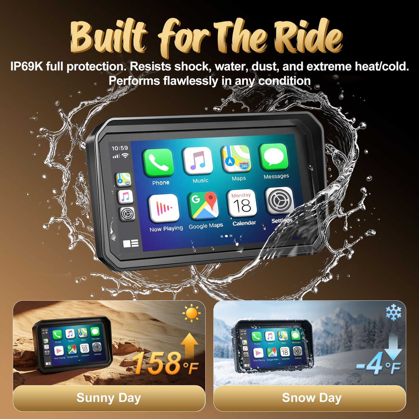 WEUASTE 6" Wireless Motorcycle Carplay with Android Auto, Waterproof GPS Nevigation System Screen for Motorbike, Music Sharing,Vioce Control,Light Sensor, BT,Anti-Theft Design Quick-Release Magnetic Mount