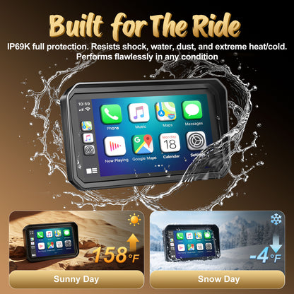WEUASTE 6" Wireless Motorcycle Carplay with Android Auto, Waterproof GPS Nevigation System Screen for Motorbike, Music Sharing,Vioce Control,Light Sensor, BT,Anti-Theft Design Quick-Release Magnetic Mount