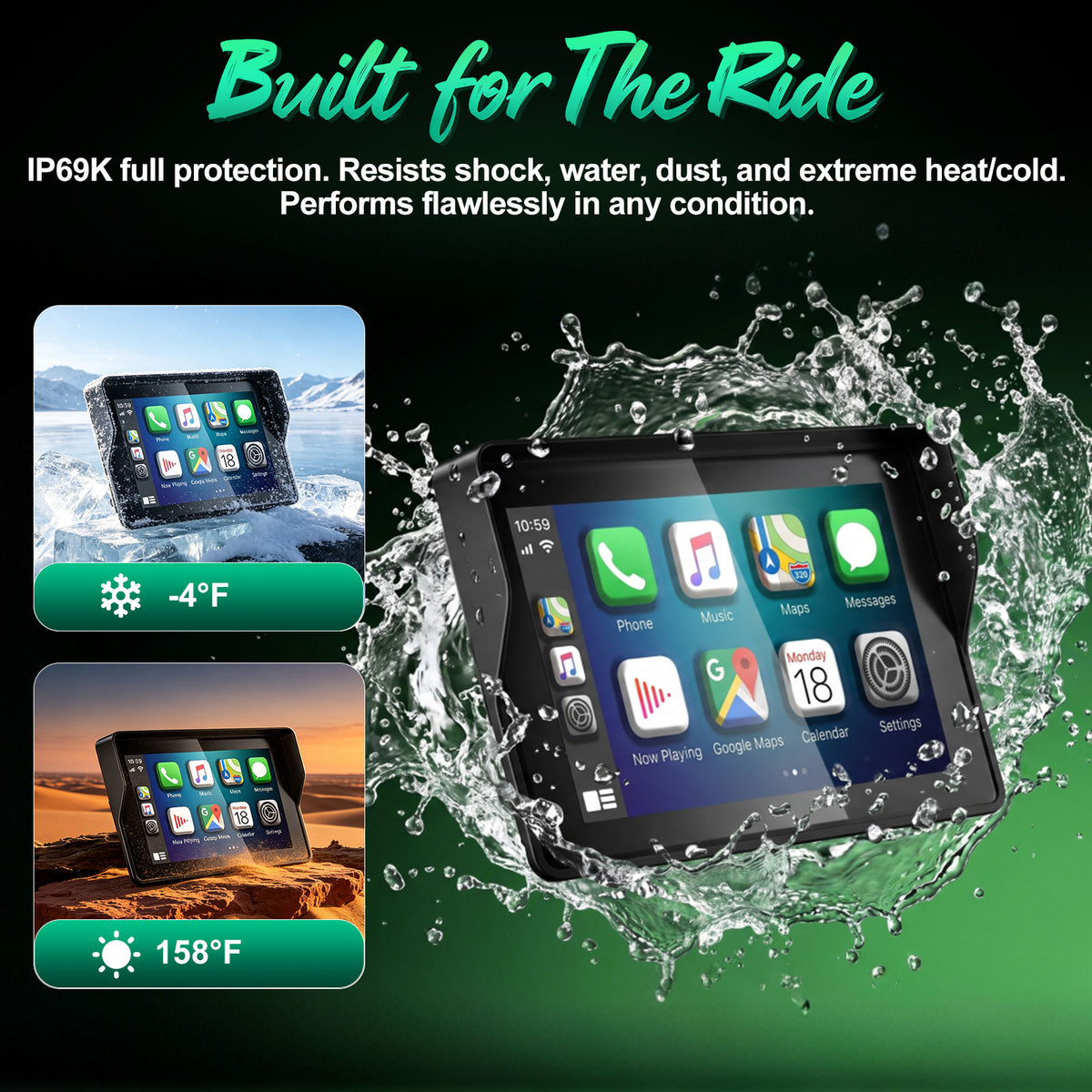 2026 Weuaste GPS Carplay 5 inch for Motorcycle with TPMS, Wireless CarPlay & Android Auto, GPS Nevigation, Supports Bluetooth, Siri, Google Assistant, Vioce Control, USB, IP69K HD Waterproof Touchscreen