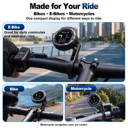 Weuaste RC10 Smart Bike Computer, 1.43" Touchscreen, Speedometer & Odometer, 850-Nit Display, Ride Data, Call & Message Alerts, IP66 Waterproof, Quick-Twist Mount for Bike, E-Bike & Motorcycle