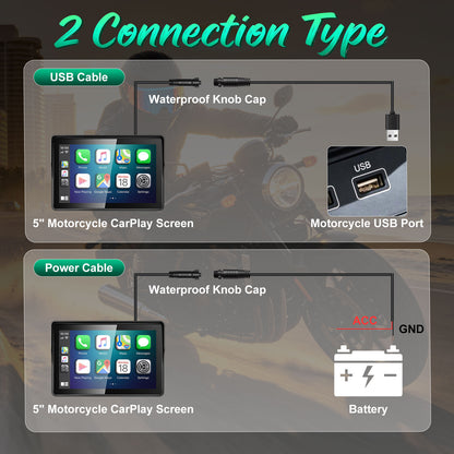 2026 Weuaste GPS Carplay 5 inch for Motorcycle with TPMS, Wireless CarPlay & Android Auto, GPS Nevigation, Supports Bluetooth, Siri, Google Assistant, Vioce Control, USB, IP69K HD Waterproof Touchscreen
