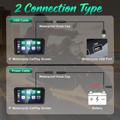 2026 Weuaste GPS Carplay 6 inch for Motorcycle with TPMS, Wireless CarPlay & Android Auto, GPS Nevigation, Supports Bluetooth, Siri, Google Assistant, Vioce Control, USB, IP69K HD Waterproof Touchscreen