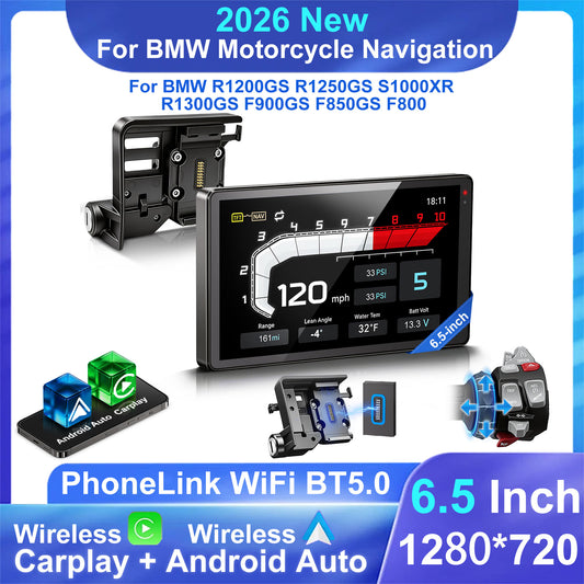 Weuaste 6.5 Inch Motorcycle CarPlay GPS for BMW, Ultra-Bright CarPlay Screen, 1000 Nits Bright Waterproof HD Touch Screen, Plug&Play Lossless Installation, iOS/Android Native Protocol Support