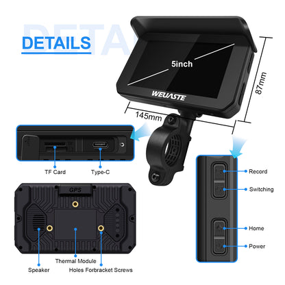 WEUASTE 5" IPS Touch Screen Portable Apple Carplay Screen for Motorcycle, Wireless Apple Car Play & Wireless Android Auto GPS Navigation for Motorcycle/Motorbike, Bluetooth, Waterproof, Support Siri