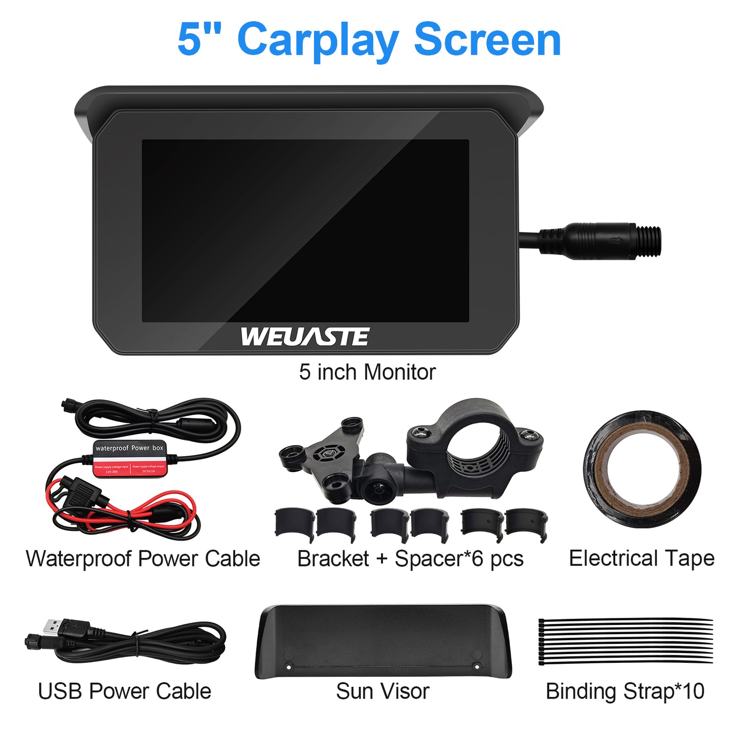 WEUASTE 5" IPS Touch Screen Portable Apple Carplay Screen for Motorcycle, Wireless Apple Car Play & Wireless Android Auto GPS Navigation for Motorcycle/Motorbike, Bluetooth, Waterproof, Support Siri