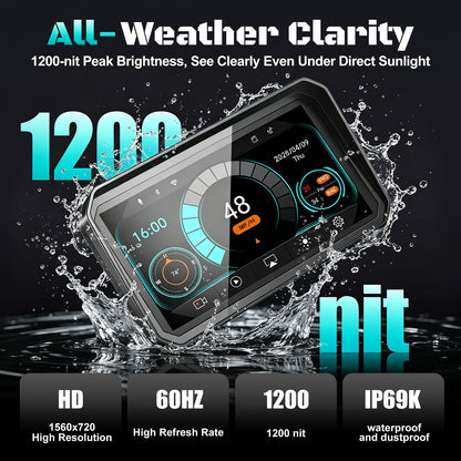 2026 Weuaste 6" Portable Motorcycle CarPlay GPS(Includes 128G SD), with Wireless Android Auto, Dual 2K Dash Cam/Recorder, Navigation, HD Waterproof Touchscreen, Quick-Release Magnetic Bracket, TPMS, BT