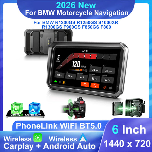 Weuaste Motorcycle CarPlay for BMW, Android Auto GPS, Wonder Wheel Control, 6" IP69K Waterproof Navigation for BMW Motorcycle Touchscreen, Native Data Reading, TPMS, 1000-Nit Light Sensor, Plug & Play