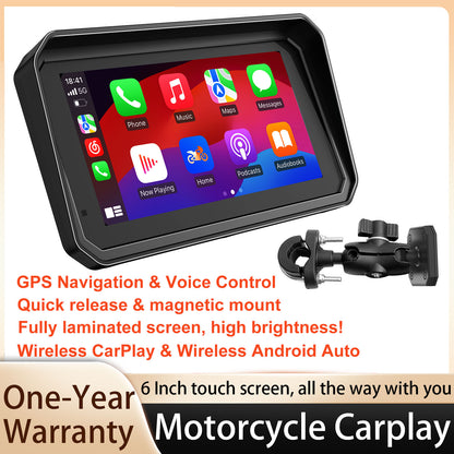 Weuaste MT600 Pro Motorcycle Dash Cam, Quick-Release Magnetic Mount, Motorcycle Carplay & Android Auto GPS Navigation for Motorbike, Dual HD 1080P Camera, TPMS, 6" IP67 Waterproof Touchscreen, Siri