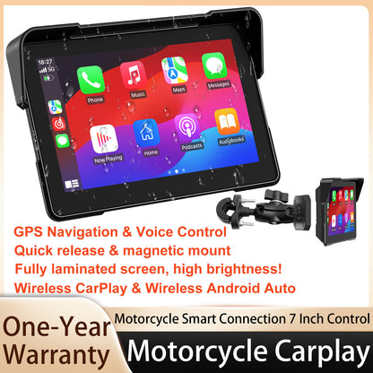 Weuaste MT700 Pro Portable Wireless Motorcycle Carplay & Android Auto Screen, Motorcycle Dash Cam/Camera, Motorbike TPMS, 7" Moto Carplay GPS Waterproof Touch Screen, Quick-Release Magnetic Mount