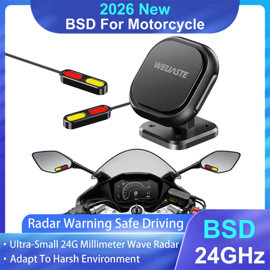Weuaste BSD01 Motorcycle BSD Blind Spot Detection System, 24GHz Millimeter-Wave Radar, RCW Rear Collision Warning,IP69K Waterproof, All-Weather Safety Protection with LED Indicators Alert for All Moto