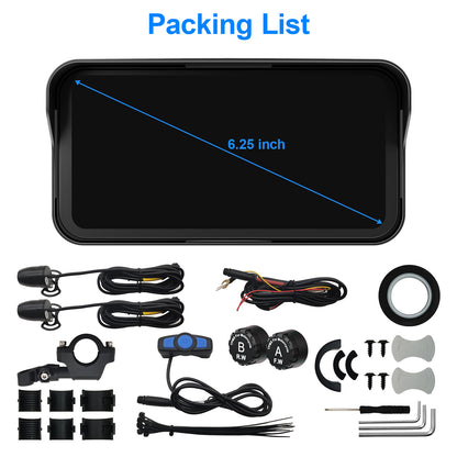 WEUASTE Motorcycle Dash Cam, Motorcycle Carplay/Android Auto, Motorbike TPMS GPS Navigation System, 6.25" IP67 Waterproof Touchscreen, Remote Control, Loop Recording, Support Siri, Free 128G SD Card