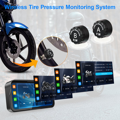 WEUASTE Motorcycle Dash Cam, Motorcycle Carplay/Android Auto, Motorbike TPMS GPS Navigation System, 6.25" IP67 Waterproof Touchscreen, Remote Control, Loop Recording, Support Siri, Free 128G SD Card