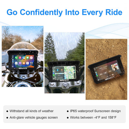 WEUASTE Portable Wireless Apple Carplay for Motorcycle, 1080P Dual Motorcycle Camera (IMX307 chip), Motorbike Dash Cam, Motorbike TPMS, 5" IPS Waterproof Touch Screen, 128 GB TF Card, Support Siri