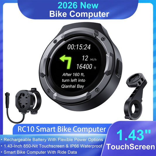 Weuaste RC10 Smart Bike Computer, 1.43" Touchscreen, Speedometer & Odometer, 850-Nit Display, Ride Data, Call & Message Alerts, IP66 Waterproof, Quick-Twist Mount for Bike, E-Bike & Motorcycle