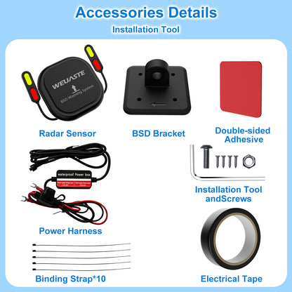 Weuaste BSD01 Motorcycle BSD Blind Spot Detection System, 24GHz Millimeter-Wave Radar, RCW Rear Collision Warning, IP67 Waterproof, All-Weather Safety Protection with LED Indicators Alert for All Moto