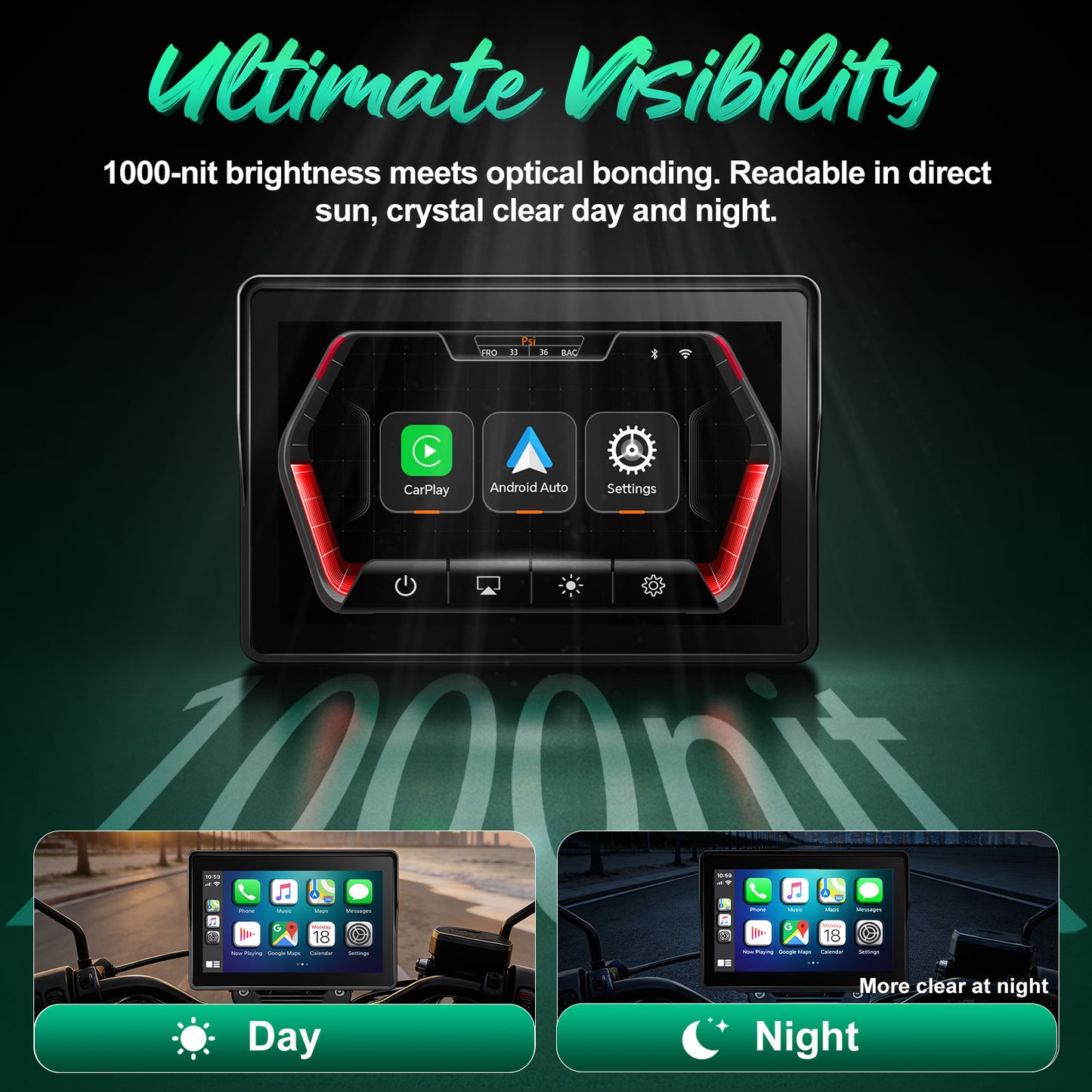 2026 WEUASTE GPS Carplay 5 inch for Motorcycle with Wireless CarPlay & Android Auto, IP69K Waterproof Touch Screen, GPS Navigation, Supports Bluetooth, Siri/Google Voice Control, Custom Boot Logo, Bracket