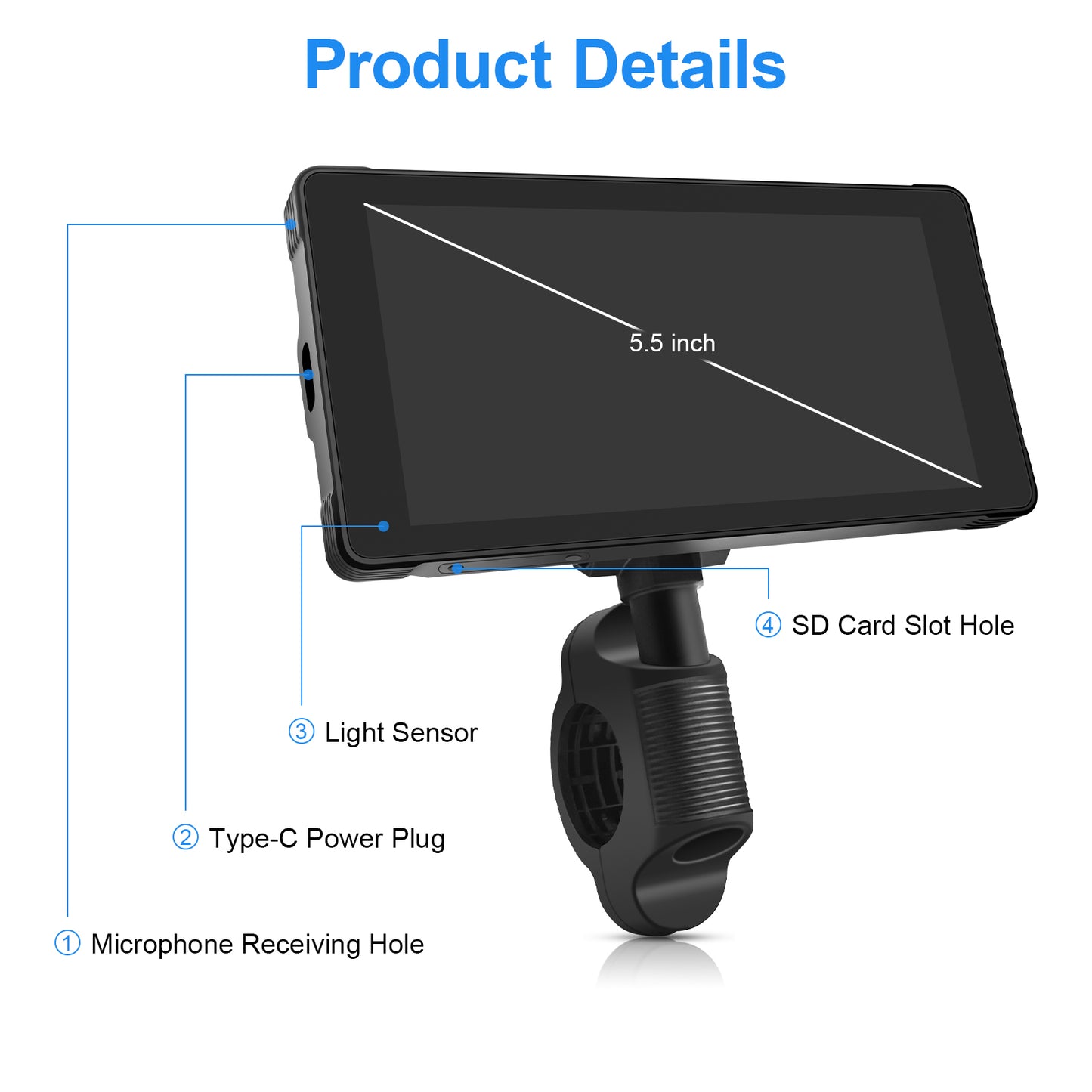 WEUASTE 5.5" Motorcycle Dash Cam DVR, Motorcycle Carplay & Android Auto, Motorbike GPS Navigation System, Dual HD 1080P Cameras, IP66 Waterproof, Digital Remote Control, 128GB SD Card, Support Siri