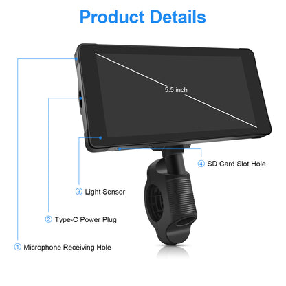 WEUASTE 5.5" Motorcycle Dash Cam DVR, Motorcycle Carplay & Android Auto, Motorbike GPS Navigation System, Dual HD 1080P Cameras, IP66 Waterproof, Digital Remote Control, 128GB SD Card, Support Siri