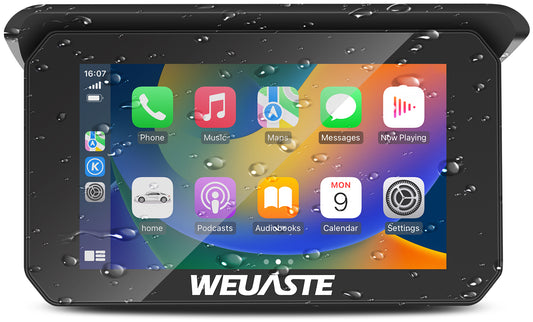 WEUASTE 5" IPS Touch Screen Portable Apple Carplay Screen for Motorcycle, Wireless Apple Car Play & Wireless Android Auto GPS Navigation for Motorcycle/Motorbike, Bluetooth, Waterproof, Support Siri
