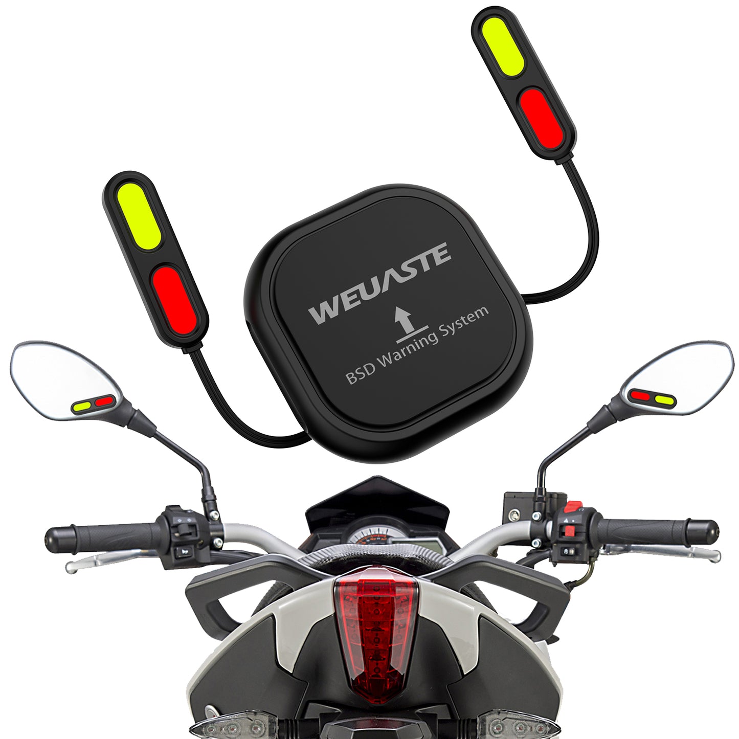Weuaste BSD01 Motorcycle BSD Blind Spot Detection System, 24GHz Millimeter-Wave Radar, RCW Rear Collision Warning, IP67 Waterproof, All-Weather Safety Protection with LED Indicators Alert for All Moto