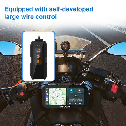 Weuaste MT92C 6.25" Motorcycle Carplay Screen, HD 1080P Dual Dash Cam + First-Person Camera, Moto TPMS, Wireless Car Play/Android Auto/HiCar, Loop Recording, Controller, Metal Anti-Theft Bracket
