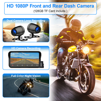 WEUASTE Motorcycle Dash Cam, Motorcycle Carplay/Android Auto, Motorbike TPMS GPS Navigation System, 6.25" IP67 Waterproof Touchscreen, Remote Control, Loop Recording, Support Siri, Free 128G SD Card