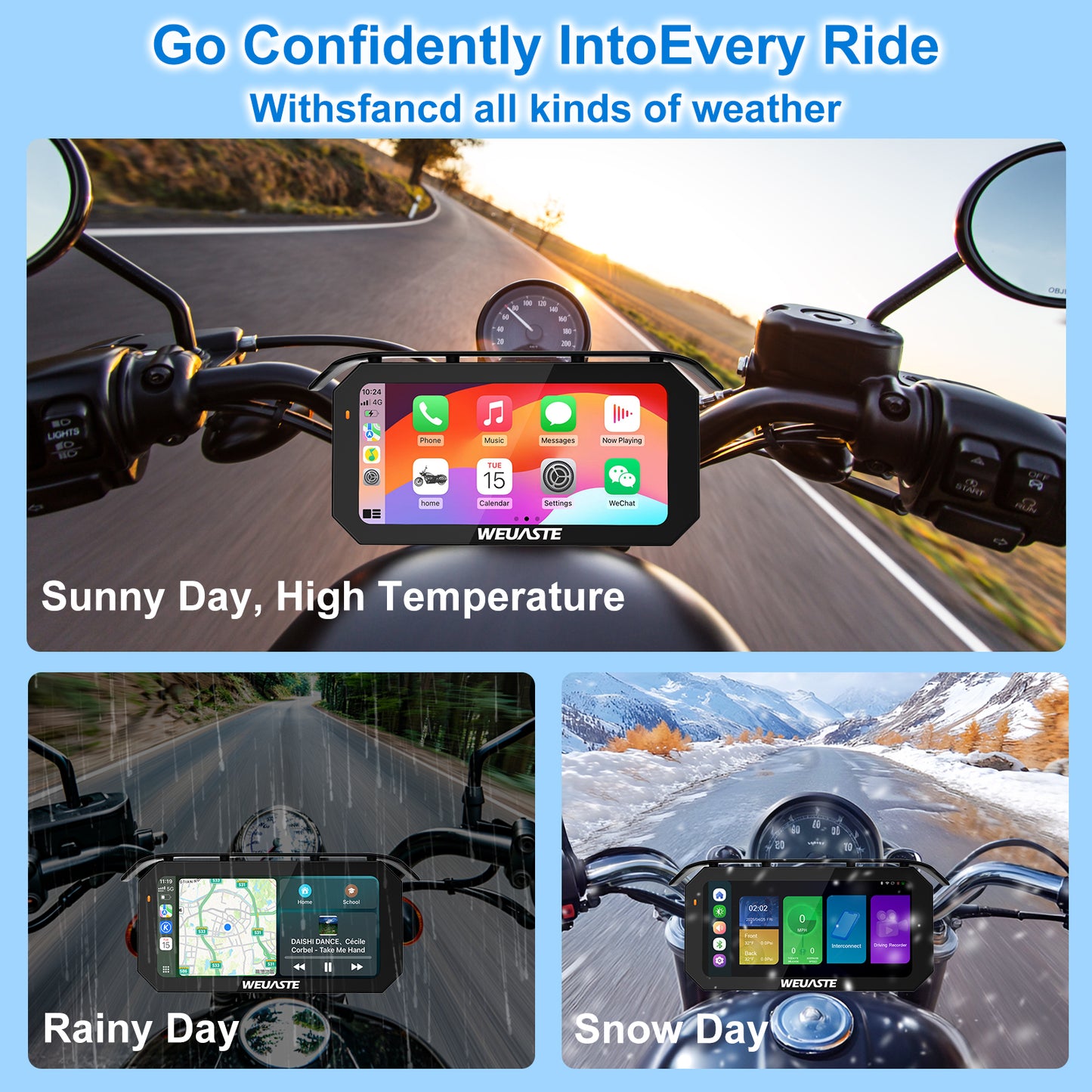 Weuaste MT92A for Motorcycle CarPlay& Android Auto& HiCar, 6.25" Waterproof GPS Navigation for Motorbike, Metal aAnti-theft Bracket, Portable Moto GPS Car Play, Fully laminated Screen, High Brightness