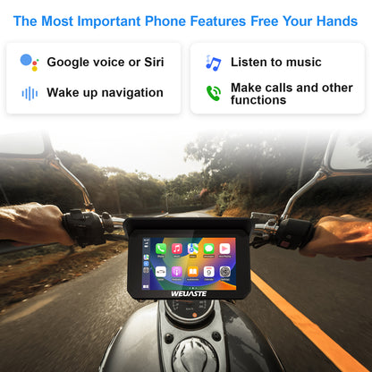 WEUASTE 5" IPS Touch Screen Portable Apple Carplay Screen for Motorcycle, Wireless Apple Car Play & Wireless Android Auto GPS Navigation for Motorcycle/Motorbike, Bluetooth, Waterproof, Support Siri